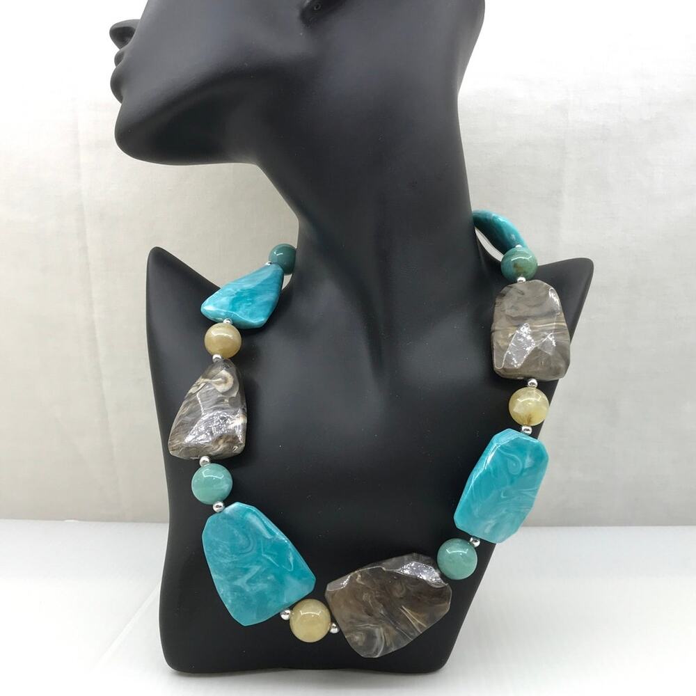 Vintage 70s Marvella Chunky Turquoise Beaded Boho Statement Necklace